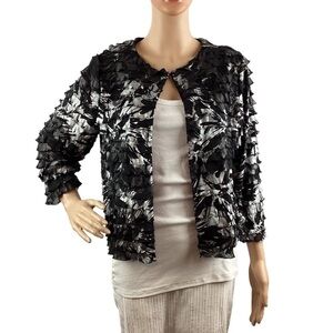 Travelers Collection by Chico's Isadora Ruffle Jacket Size S Black Silver
